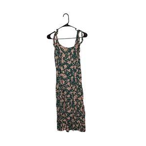 Free Assembly Green Floral Midi Tie Strap Dress Size Medium Boho Beach Brunch